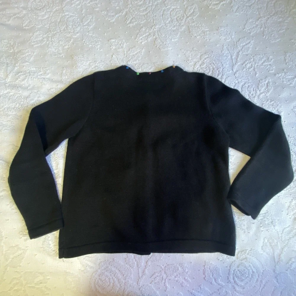 Berek 2 Sweater Christmas Tree 3D Sz S VTG Takako Saxon‎ Black Button Down Front